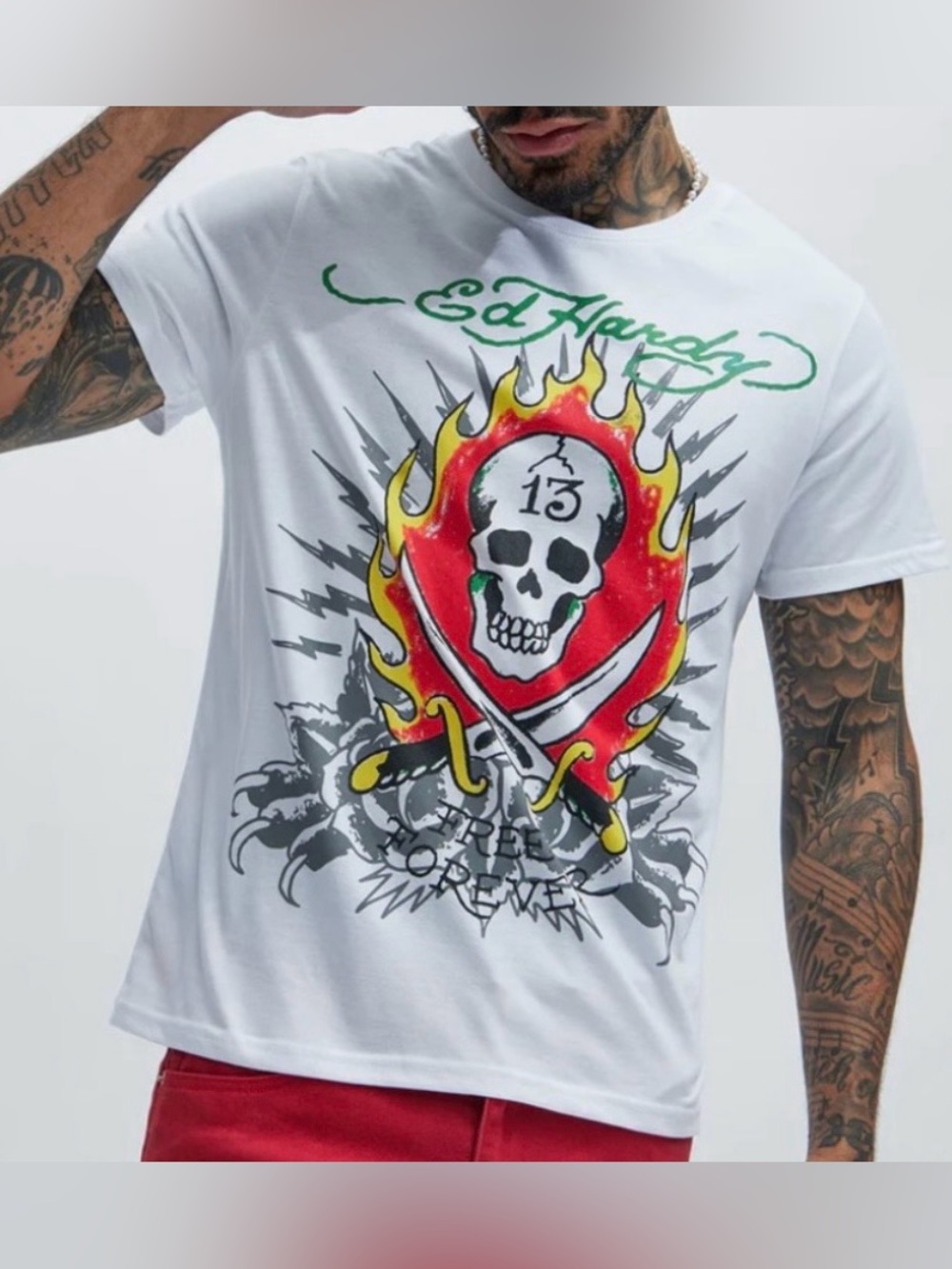 NWT Ed Hardy Men 13 Skull Cloud Dancer Short Sleeve Tee In White M